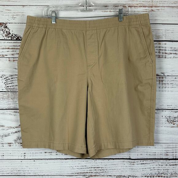 Women Lands End Khaki Tan Cotton Stretch Pull On Elastic Waist Shorts Casual 20W - Picture 1 of 7